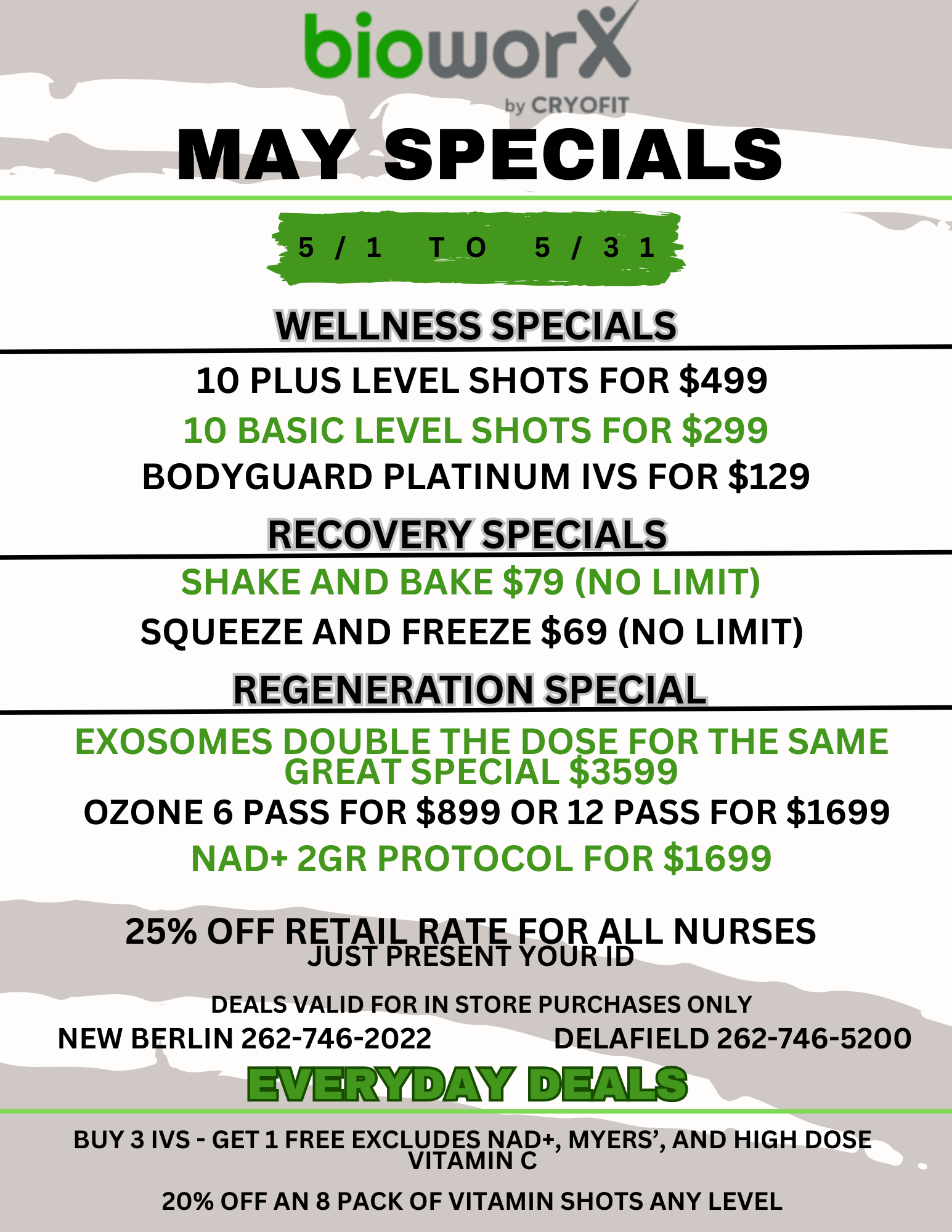 Delafield & New Berlin May Specials
