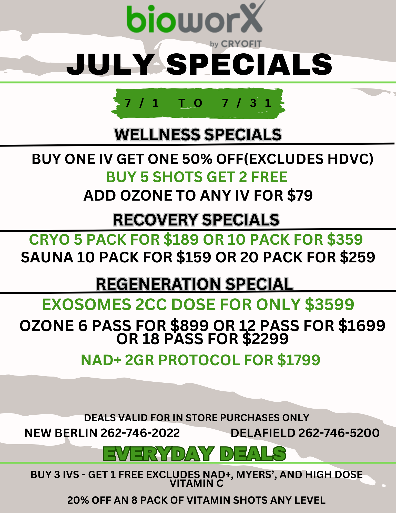 Delafield and New Berlin July Specials